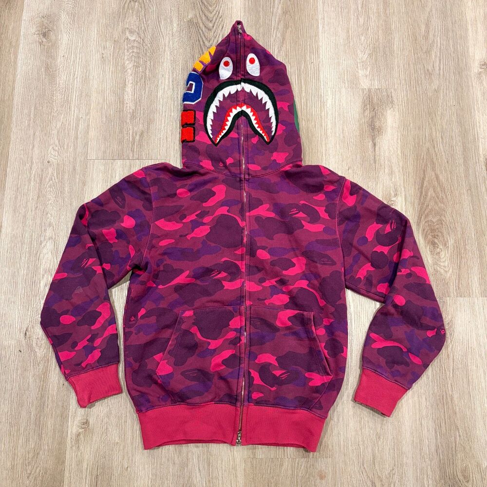 2000s Y2K BAPE Shark Full Zip Hoodie Purple Camo Men's Size Large A Bathing Ape